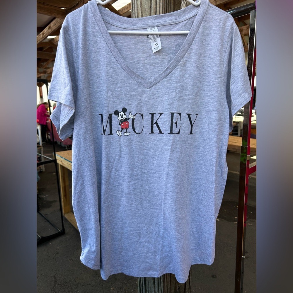 Disney Light Gray Mickey Mouse V-Neck Tee